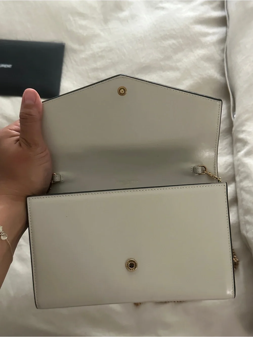 Saint Laurent Black and White Two-Tone Quilted YSL Chain Card Holder